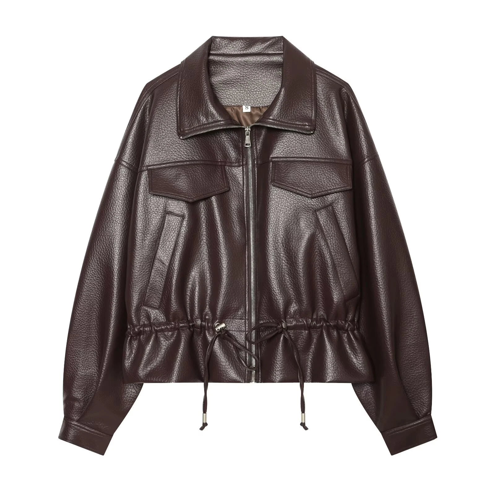 Women's autumn new style European and American fashion temperament Amber flowing light style drawstring ultra loose jacket