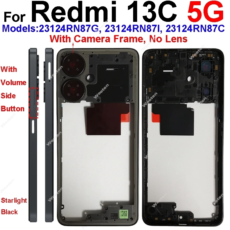 Middle Frame Housing Bezel For Xiaomi Redmi 13C 4G 5G LCD Front Housing Middle Frame Bezel Chassis Shell Replacement Parts