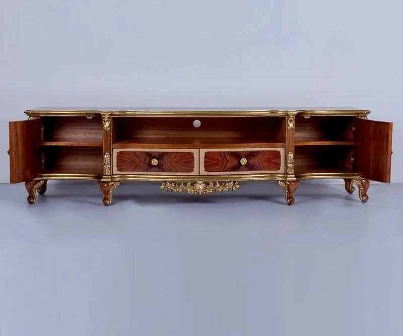 

European neoclassical living room pure handmade solid wood carving flower home villa TV cabinet storage decoration