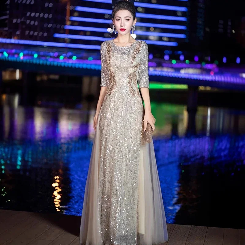 Evening Gown High-end Banquet Niche Light Luxury Host Conductor Choir Performance Costume Women's Long Dress
