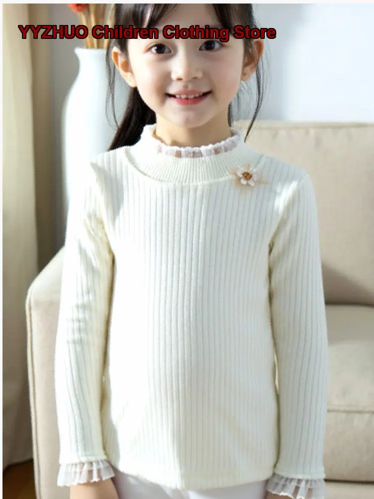Girls Knit Top Kids Autumn Winter Solid Color Base Layer Top Warm Soft