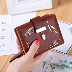 Women Long Standard Leather Wallet Hollow Out Leaves Decor Female Day Clutch Card Holder Money Purse Bags