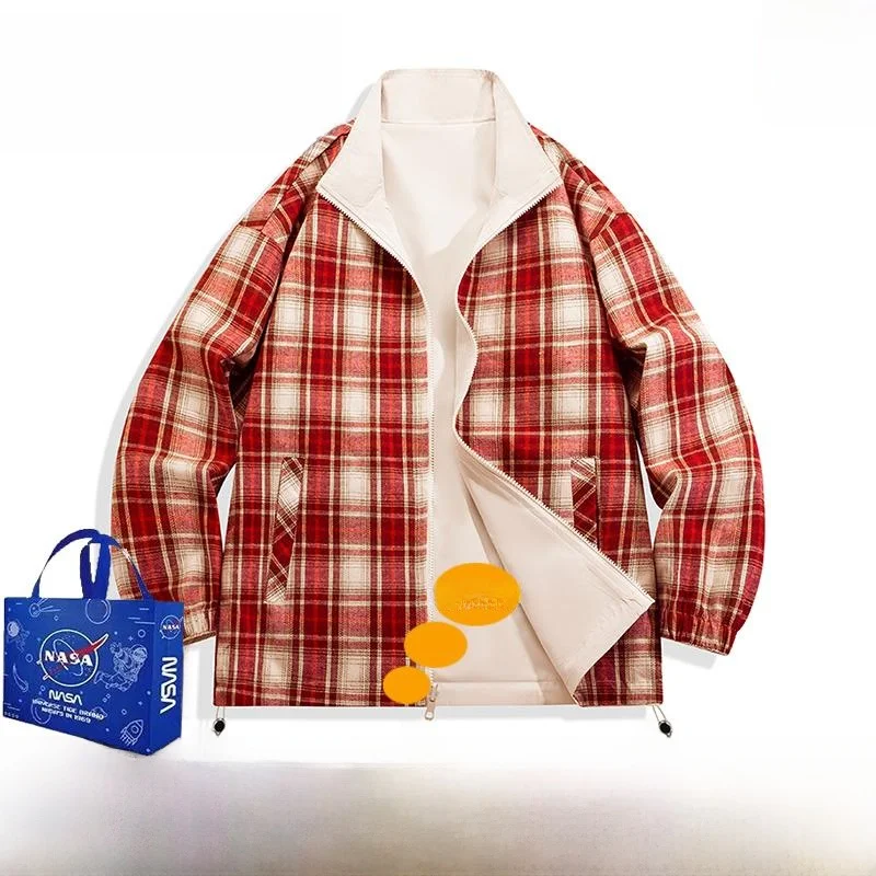

ex Plaid Jaet, весенне-осенняя двусторонняя одежда, повседневная верхняя одежда в стиле ретро для пар, молодежная мода, полиэфирное волокно