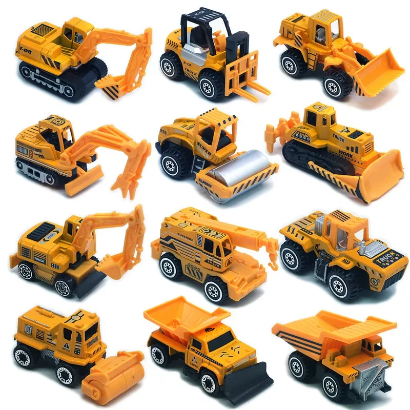 15 Alloy Construction Vehicle Models 5-piece Set, Excavator Roller Crane Alloy Model Toy