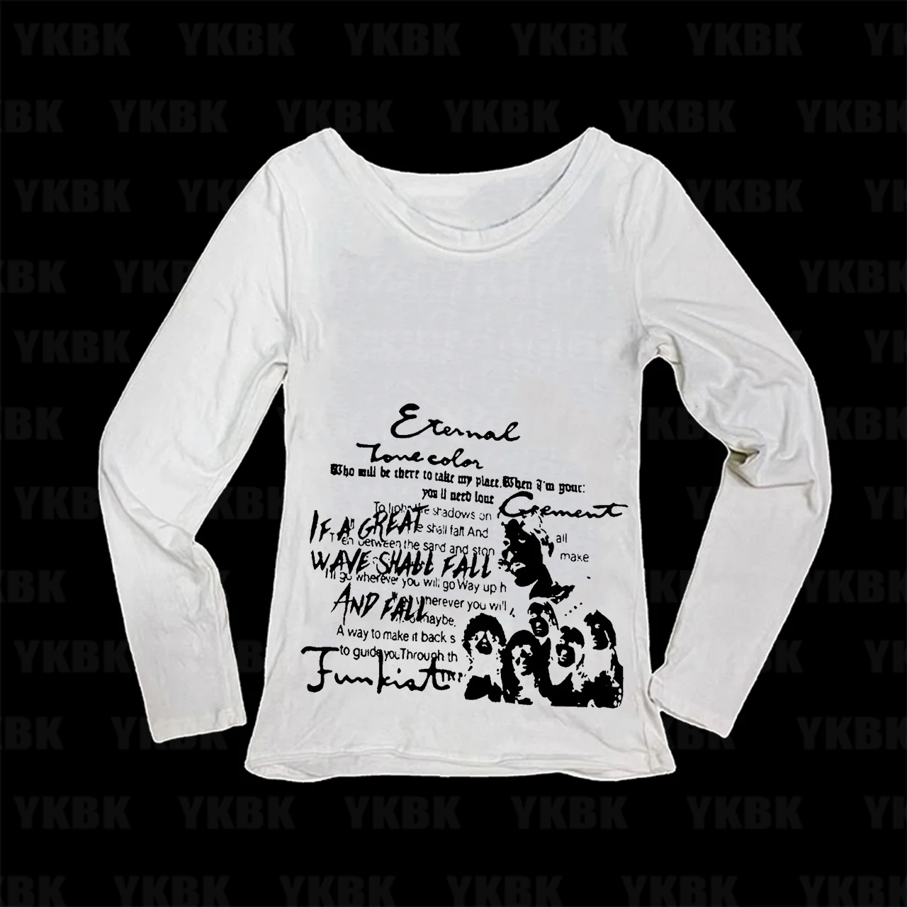 Y2K Grunge Rock Vintage Band Lyrics Collage Print Women Long Sleeve T-Shirt O-Neck Slim Fit Graphic Casual Tops