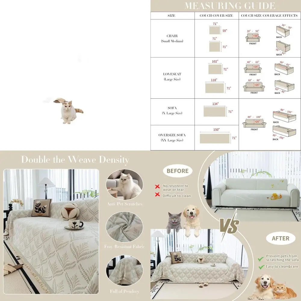 

Моющийся чехол для дивана из синели для собак, чехол для дивана для домашних животных (бежевый, белый, 71x134 дюйма)