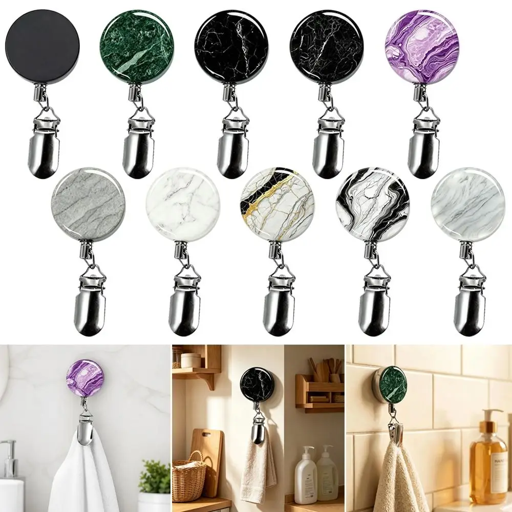 Durable Metal Retractable Towel Clip 4cm Punch-Free Badge Reel Self-Rewinding with Steel Wire Towel Rack Household