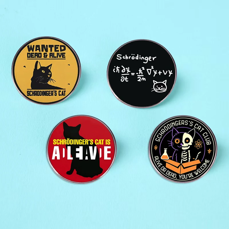 Creative Schrödinger's Cat Science Concept Brooch Quantum Physics Experiment Metal Badge Backpack Pin Clothing Accessories