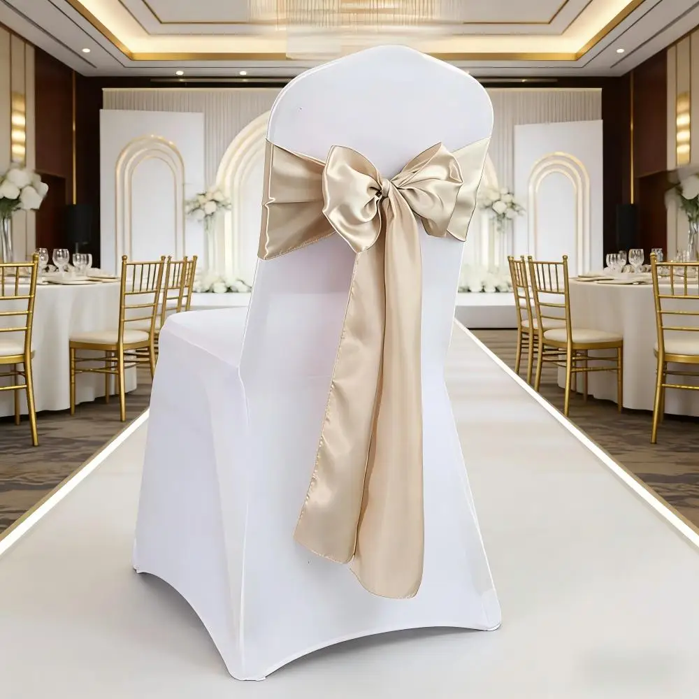 Satin Chair Sash Bow Tie Knot Band for Wedding Birthday Party Hotel Show Shiny Color Holiday Celebration Festival Decoration
