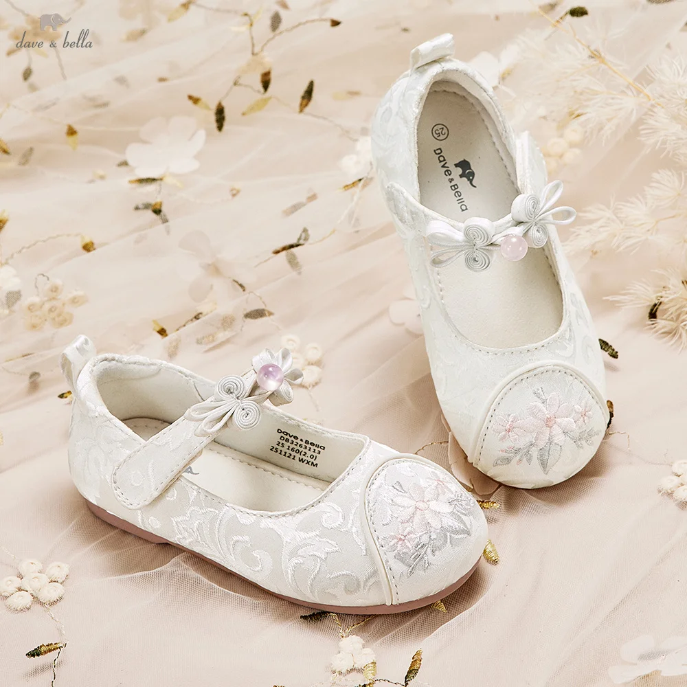 Dave Bella Girls’ Shoes For 4 to 12-year-old With Embroidery Autumn Spring Elegant Children Leather Shoes Party Sweet DB3263113