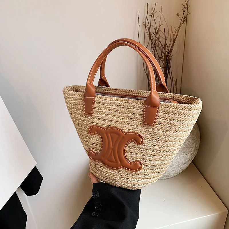 

Bohemian Straw Tote Bag,Retro Woven Crossbody Beach Bag,Large Market Shopper with Handles, Chic Raffia Shoulder Bag for Vacation