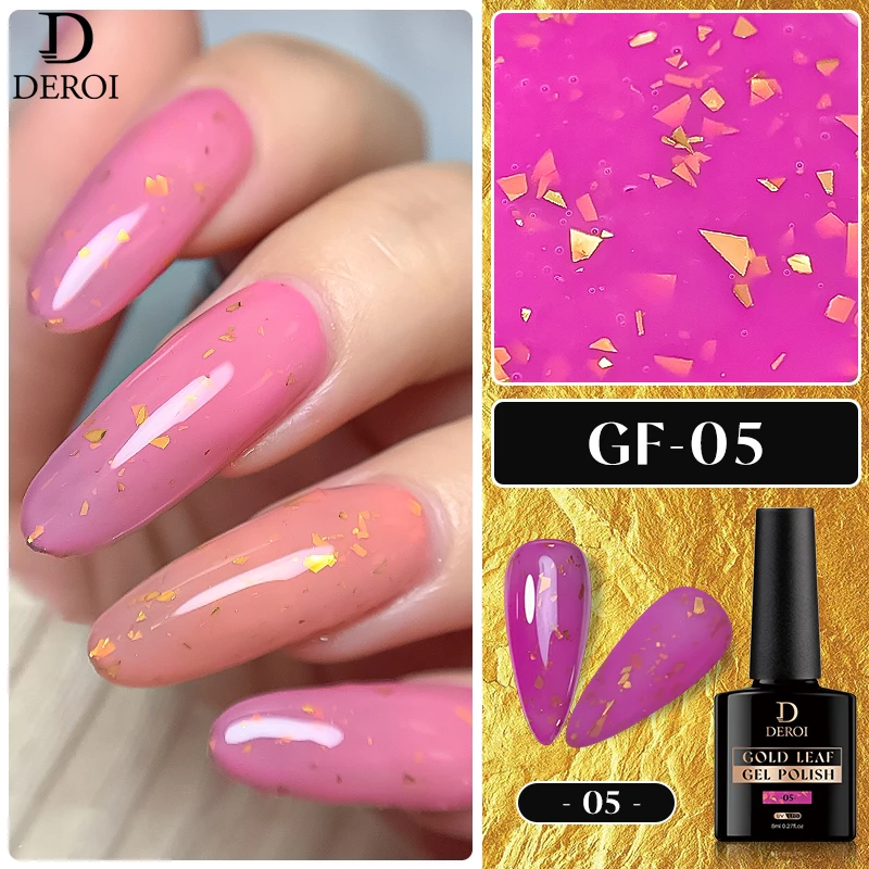 

DEROI Gold Nail Gel Polish Glitter Nude Pink White UV Gel Rubber Base Coat Semi Permanent for Manicure 8ml Nail Art Decorations