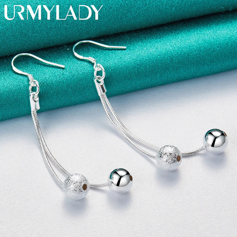 URMYLADY 925 Sterling Silver Smooth Matte Bead Earrings For Women Wedding Party Fashion Charm Jewelry