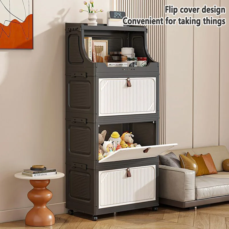 Foldable Snack & Toy Storage Rack – Multi-Layer Organizer Cabinet for Living Room & Bedroom, Movable Bedside Shelf, Space-Saver