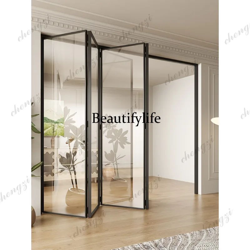 H134 aluminum alloy indoor balcony kitchen folding door bathroom hanging rail glass four folding doors