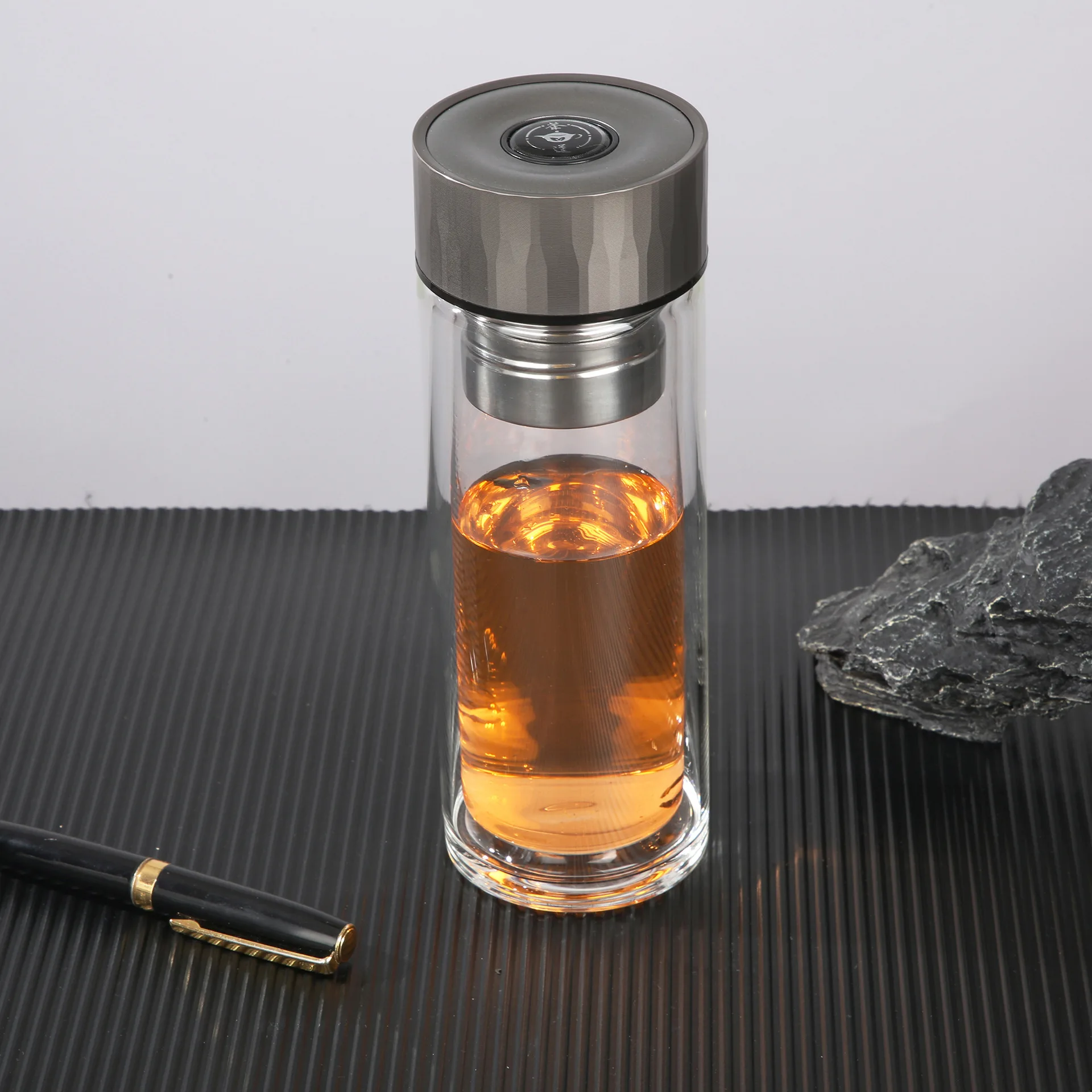 High Borosilicate Double Layer Separation Glass Creative Gift Water Advertising Portable Business Tea Cup