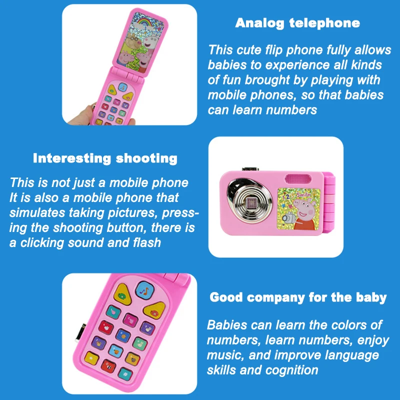 Peppa Pig Simulated Folding Mobile Phone Toys Kids Early Education Toddler Playing House Emulation Sound Light Music Child Gifts