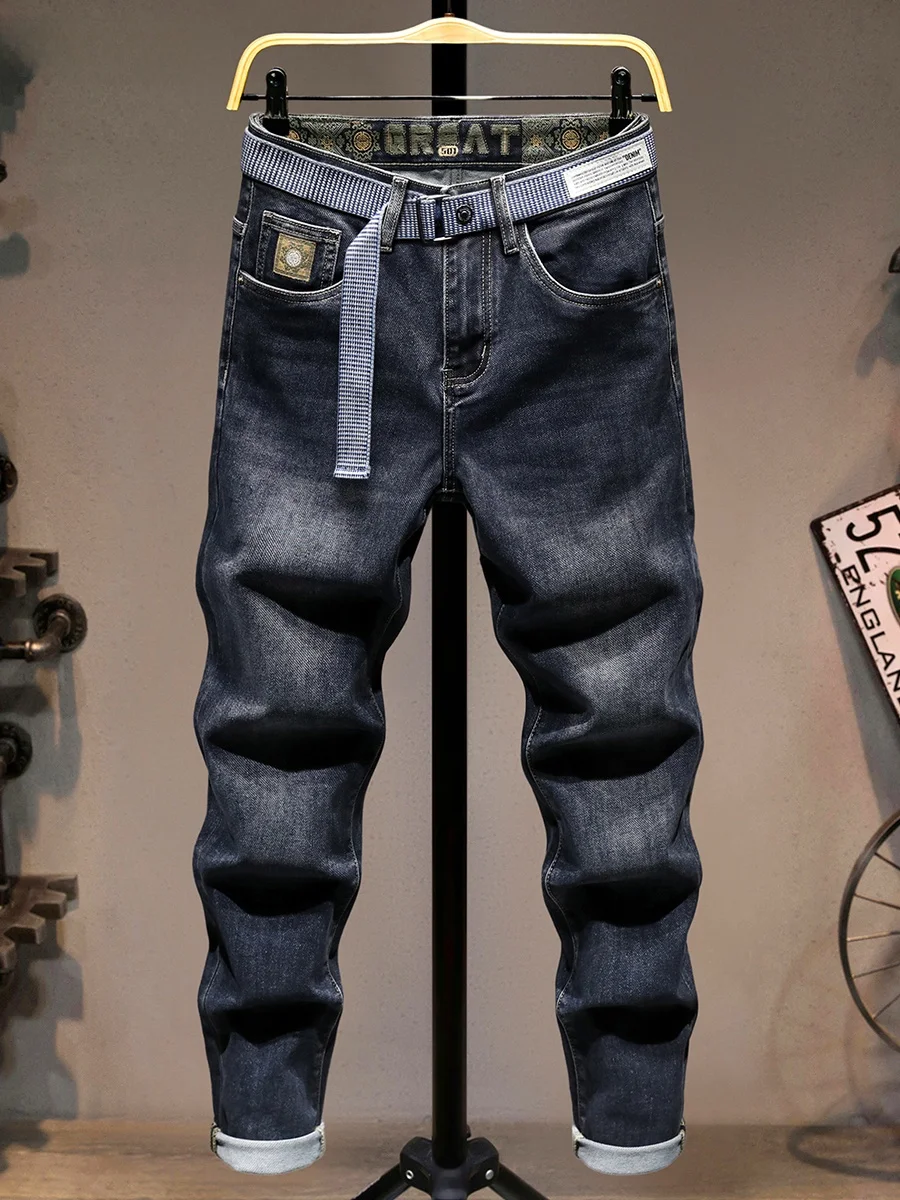 

Мужские модные джинсы с вышивкой, облегающие, повседневные, эластичные, из денима, универсальные, городские, из хлопка, стрейч, длинные брюки, трендовые, маленькие размеры