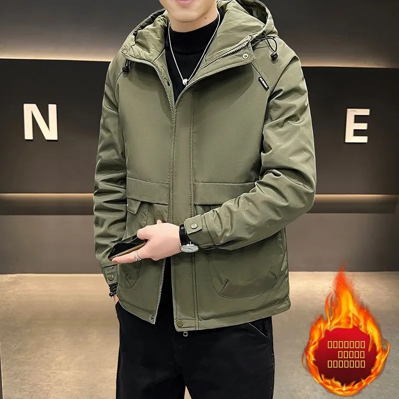 

Winter Thiened Cotton Hooded Jaet Korean Sle Versatile Youth Workwear Outerwear Stand Fit ort Length Cleanfit Sle