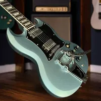 Free Shipping Electric Guitar Blue SG HH Pickups Chrome Hardware Tuilp Tuners with Upgrade Accessories Round Headed Silk