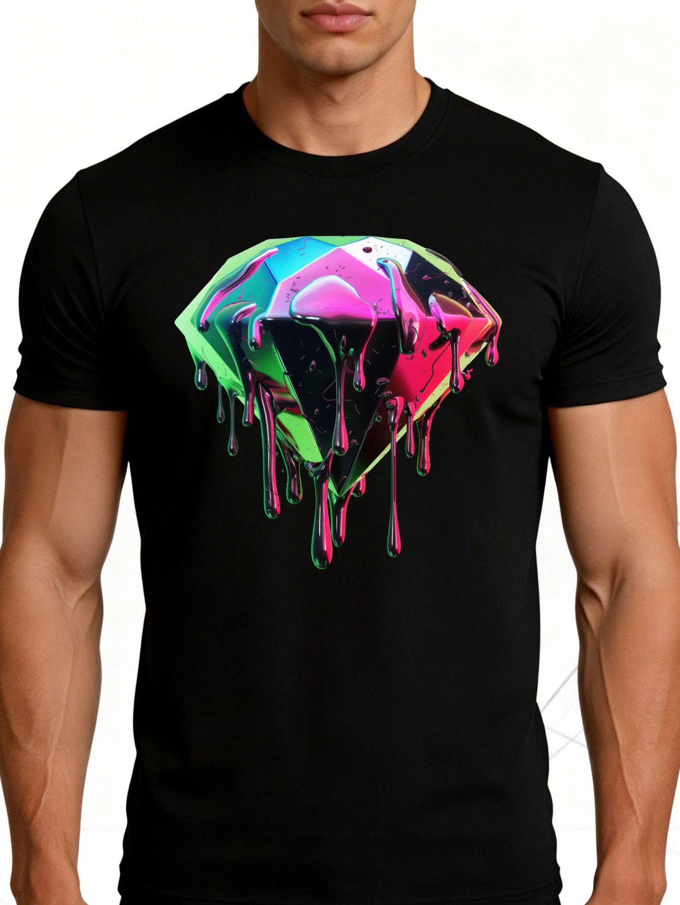 Colorful Diamond Art Men's T-Shirt Melted Gemstone Design Summer Casual Wear Gift for Him