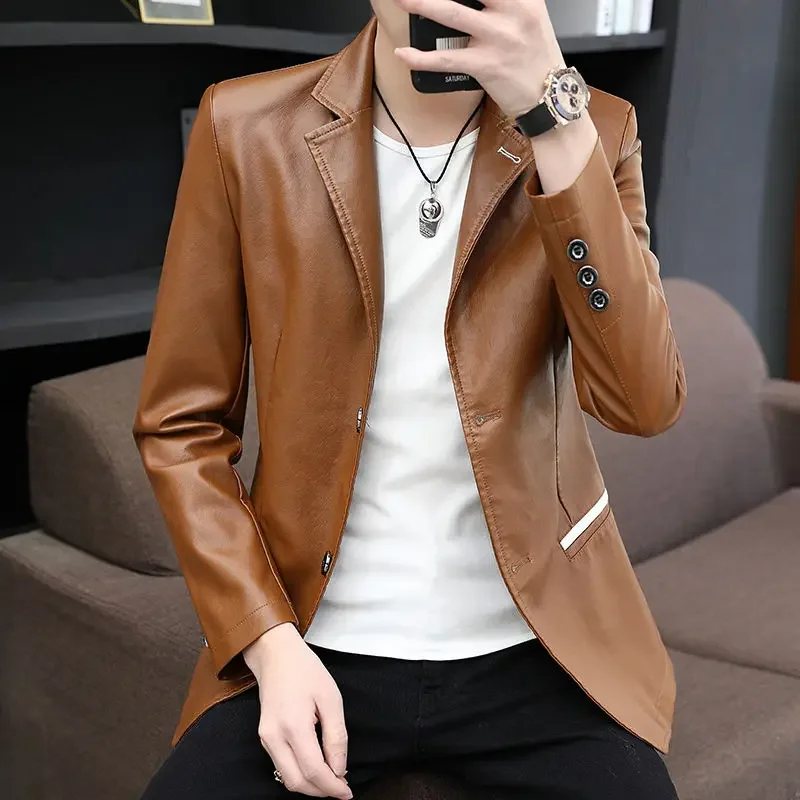 Coats Man Suits And Blazers Brown Thin Slim Fit Jacket For Men Single Breasted Premium Original Elegant Fashion 2024 New