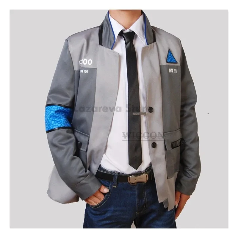 Jogo detroit se tornar humano cosplay traje connor cosplay uniforme jaqueta masculina camisa branca gravata rk800 casaco traje conjunto completo roleplay