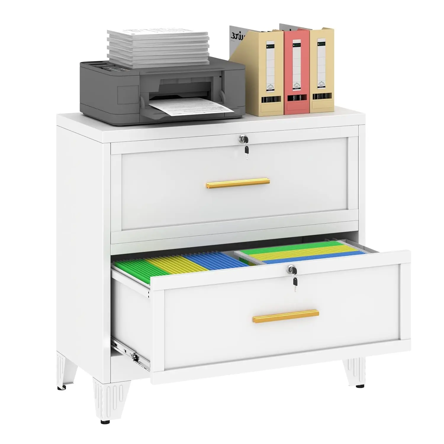 2-Drawer Metal File Cabinet with Lock, Lateral Storage for Legal/Letter/A4/F4 with Hanging Files & Key, Printer Customized