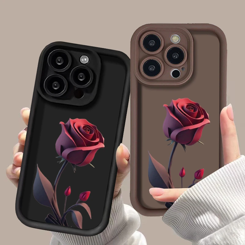 Simple Rose Case For iPhone11 12 13 14 15 ProMax 14 15 Pro X XR XS XSMax 7/8Plus Frosted all-inclusive anti-drop phone case