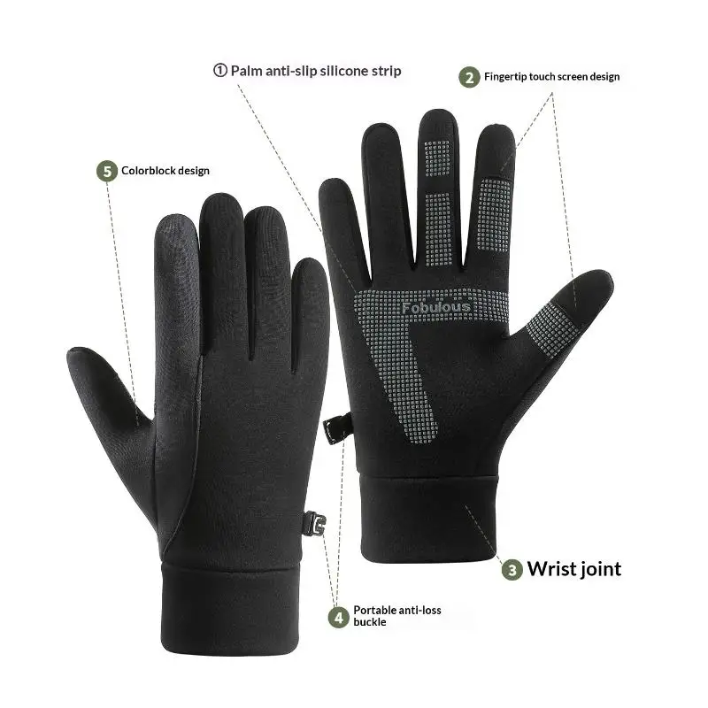 الخريف الشتاء في الهواء الطلق قفازات ركوب الدراجات رياضة اللياقة البدنية الرياضة الجري الدافئة شاشة تعمل باللمس نونسليب قفازات دراجة نارية قفازات الرجال السود #3