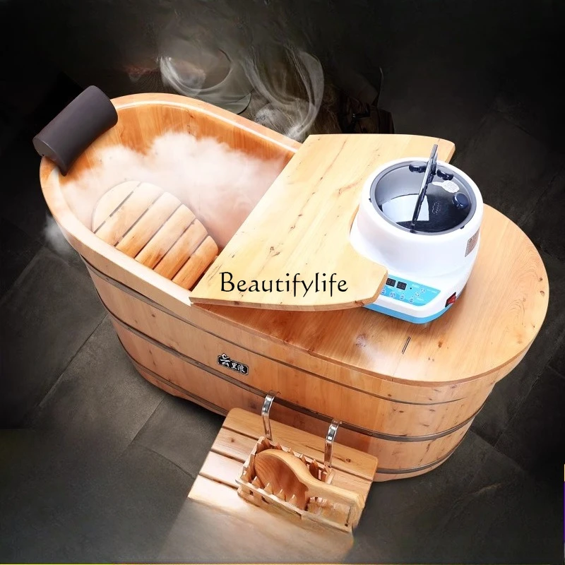 

yj39 Bath, fumigation, covered whole body, adult home beauty salon, cypress barrel bathtub
