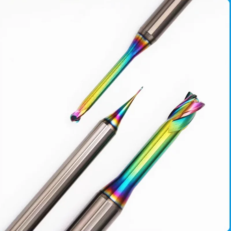 Face Mill 0.2-3mm Micro CNC Carbide Deep Slot Mill Milling Cutter Long Neck End Mill 2 Flutes/3 Flutes Copper Aluminum Tools DLC