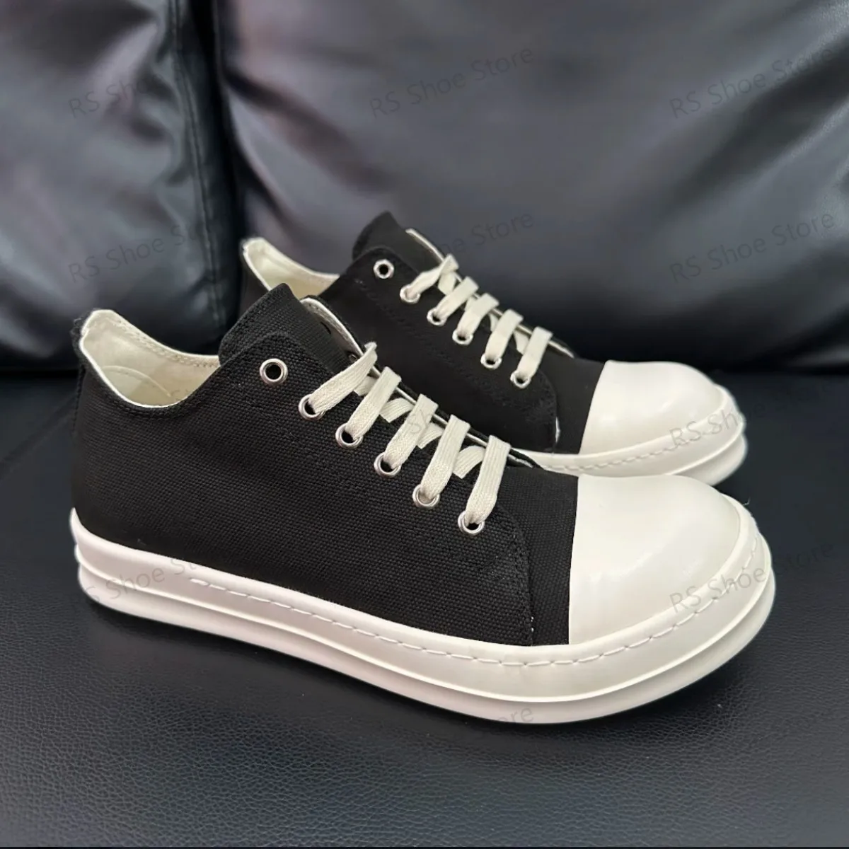 Ro Classic Men Shoe Women Sneakers Black Canvas Low Top Casual Shoes Thick Sole Lace Up Luxury Flat Sneaker