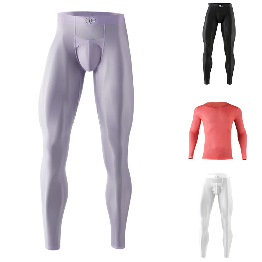 

Seamless Ultra-thin See Through Leggings Long Sleeve Top Men Plus Size Tight Sexy Sheer Elastic Sport Shape Bottoms