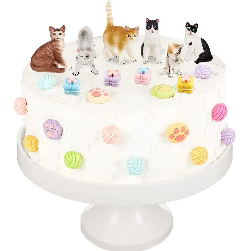 26pcs Cat Cake Topper Cute Figurines Happy Birthday Paw Cake Toppers Party Decoration Birthday Party Garden Home Shower Supplies