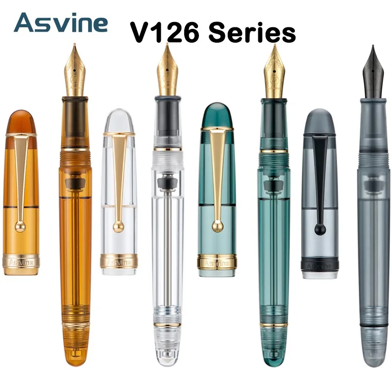 Asvine V126 Caneta Tinteiro com Enchimento a Vácuo ef f m Nib Lindo Transparente Marrom Azul Fosco Material Escolar de Escritório Papelaria