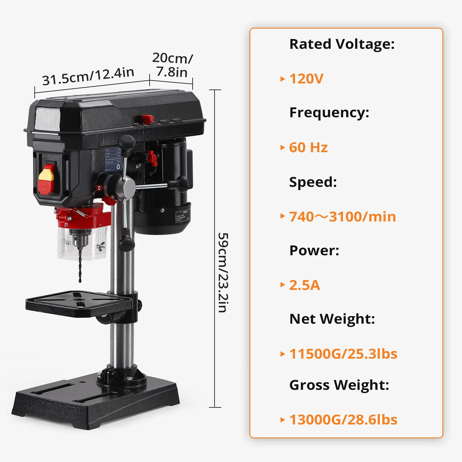 Benchtop Drill Press with 8-Inch Swing Distance, 0-45° Tilt, User-Friendly Controls - Ideal for Wood, Metal Drilling