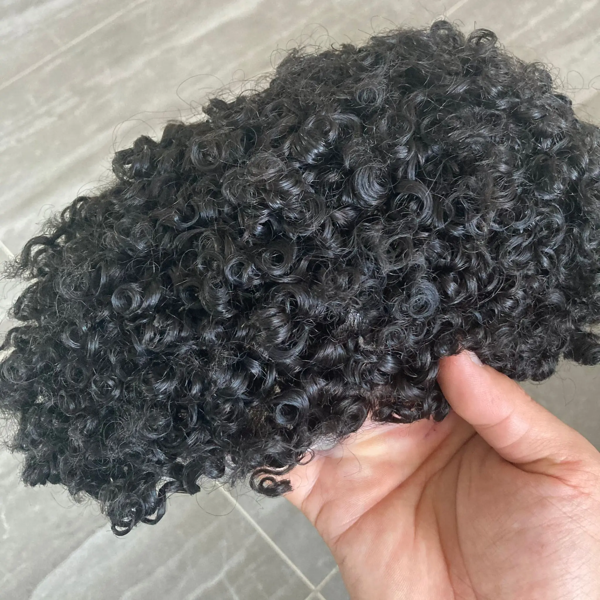 Peruca Curly Afro Kinky para Homens, Super Durável, Pele Fina, Toupee PU Completo, Cabelo Humano Masculino, Perucas de Prótese Microskin, Jet Black, 15mm