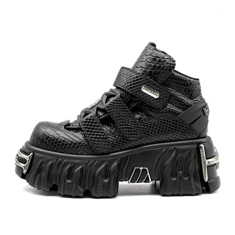 New Punk Style Women Shoes Lace-up Heel Height 6CM Platform Shoes Woman Metal Decor Woman Sneakers Gothic Ankle Rock Boots image 3