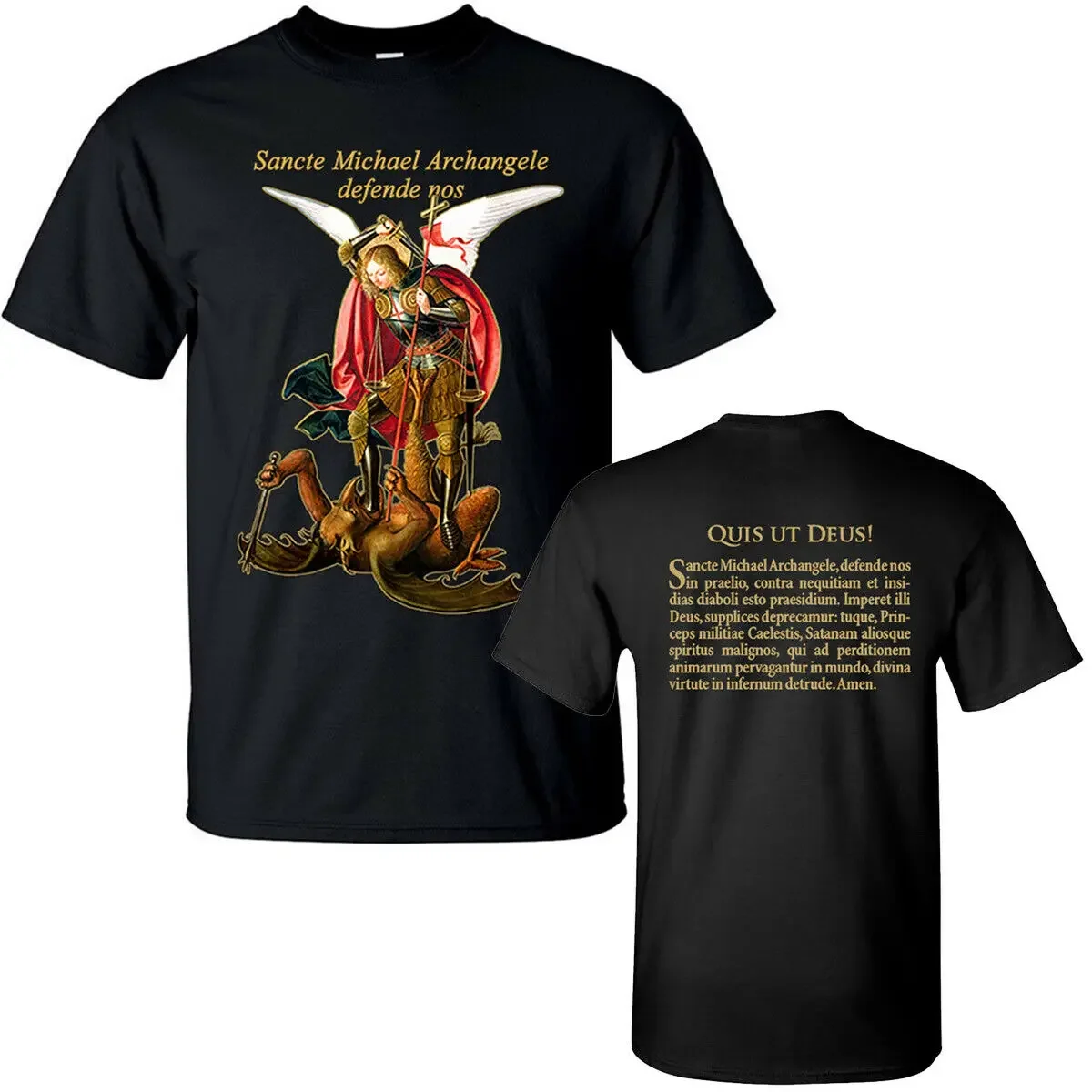 Saint Michael Archangel Defend Us. The Archangel Destroy Devil T-Shirt. Premium Cotton Short Sleeve O-Neck Mens T Shirt New