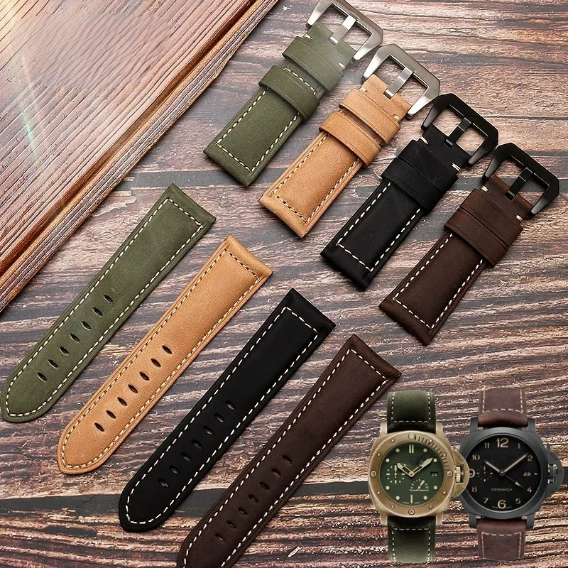 For Panerai PAM441 386 111 Cowhide Watchband Men's Genuine Leather Strap 22 24m 26mm Khaki brown Cowhide Replacement accessories