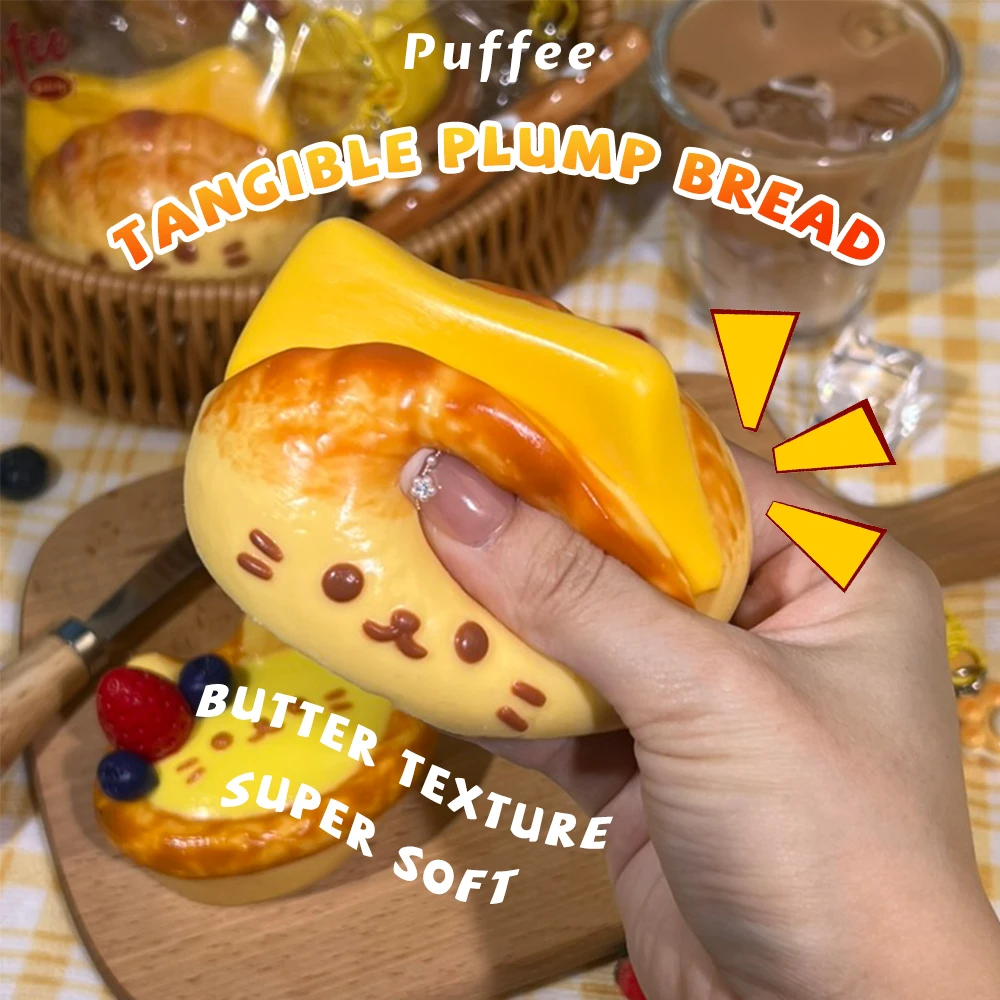 Kitten Cafe Food-grade Silicone Squishy Toy, Handmade Taba Squishy, Creamy Soft Adhesive Slow Rebound Squeeze Toy, Pineapple Bun