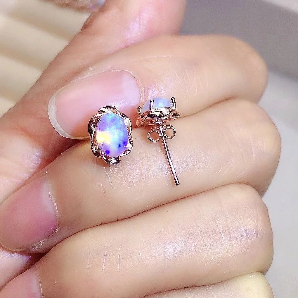 

Cute Design Opal Silver Earrings for Young Girl 5mm*7mm 100% Natural Opal Stud Earrings Solid 925 Silver Opal Jewelry