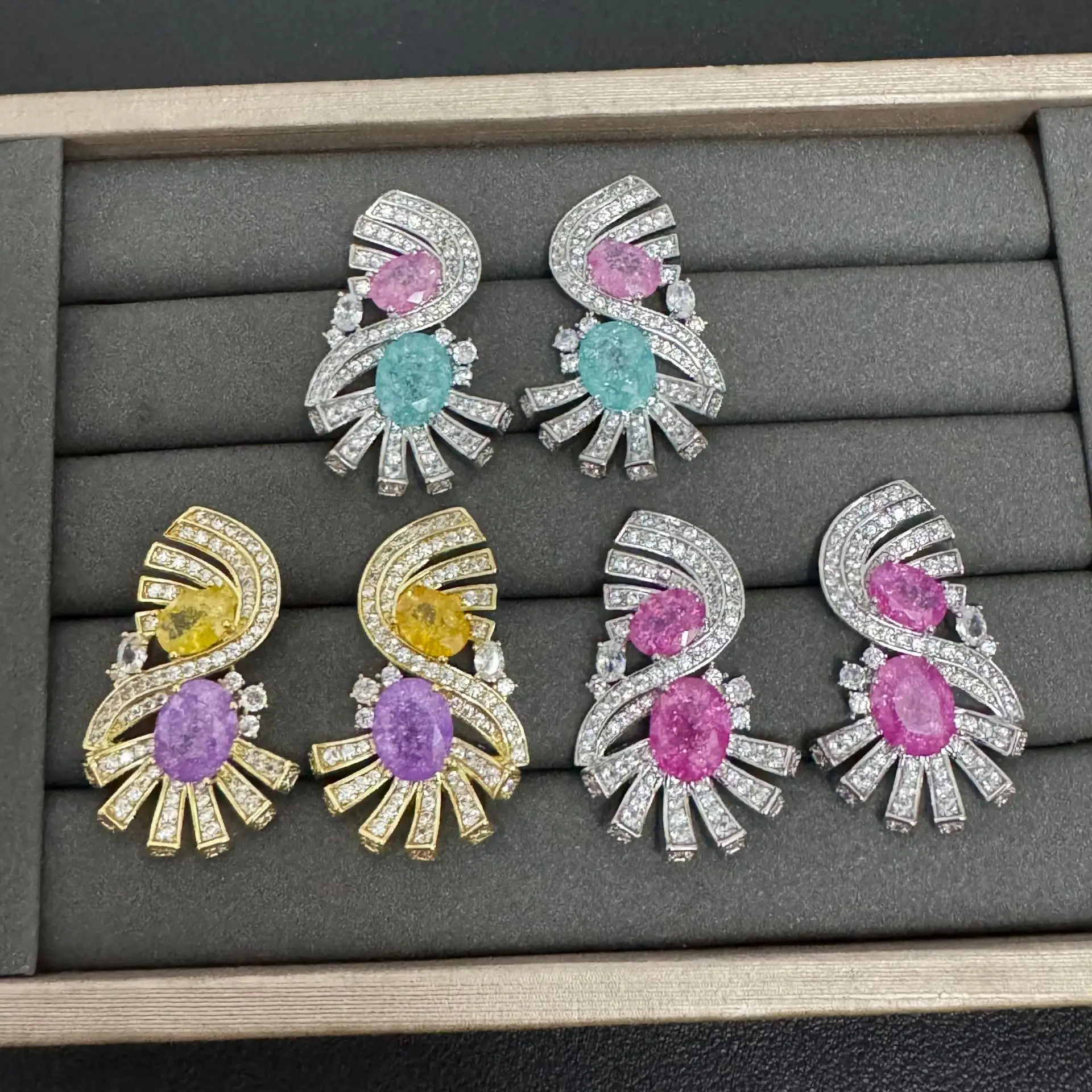 

Colorful Cubic Zirconia Statement Earrings for Women Wedding Party shiny jewelry pink purple cyan zircon