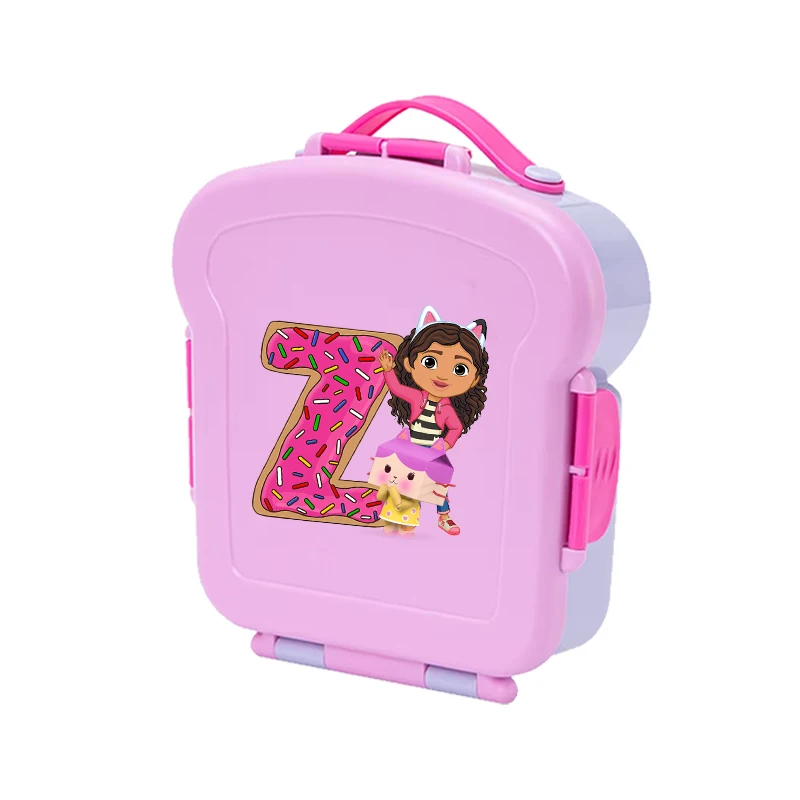 Gabby Dollhouses Kotak Makan Siang dengan Sendok Garpu Kotak Saus Anak Perempuan Anime Huruf Sekolah Piknik Bento Wadah Penyimpanan Makanan Hadiah Anak-anak
