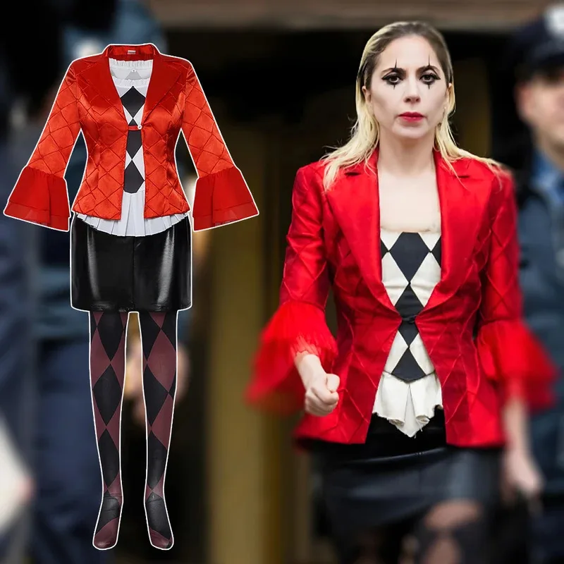

Anime New Movie Suicide Harley Cosplay Costume Red Coat Girl Lady Gaga Quinn Set Halloween Party Cosplay Costume Prop