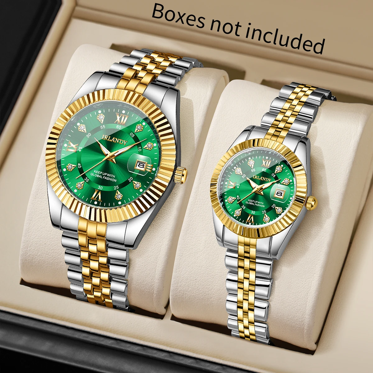 

2PCS Luxury Rhinestone Couple's Watches Set Elegant Women Wristwatches Men Calendar Quartz Watch Clock Gift（Without Box）