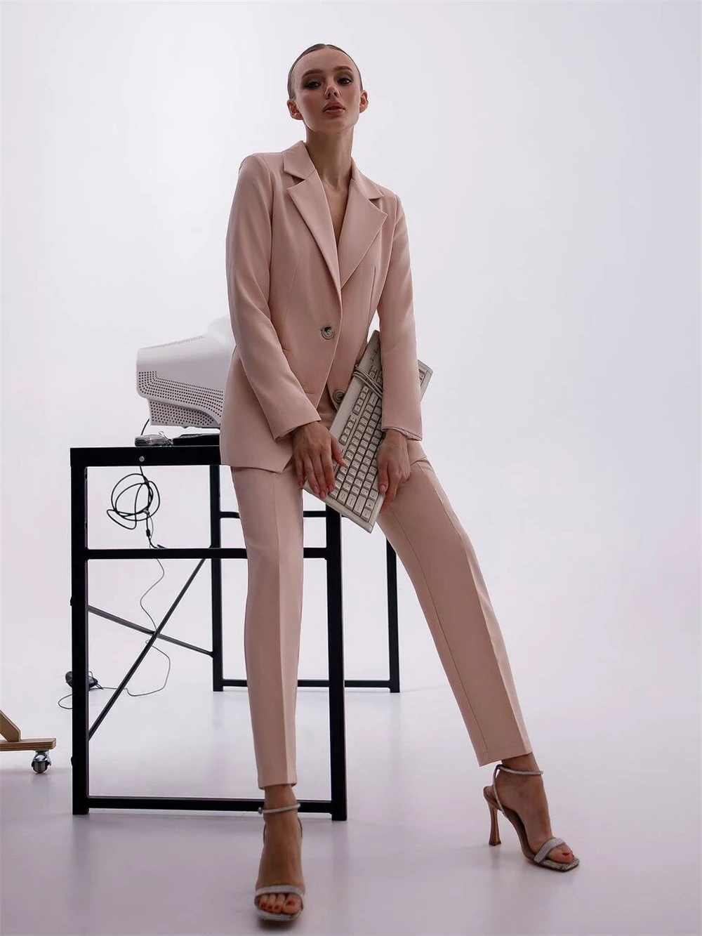 One Button Solid Women Pantsuit Single Breasted Blazer Straight Pants Wedding Guest Pant Suit Prom Formal Outfit For Women