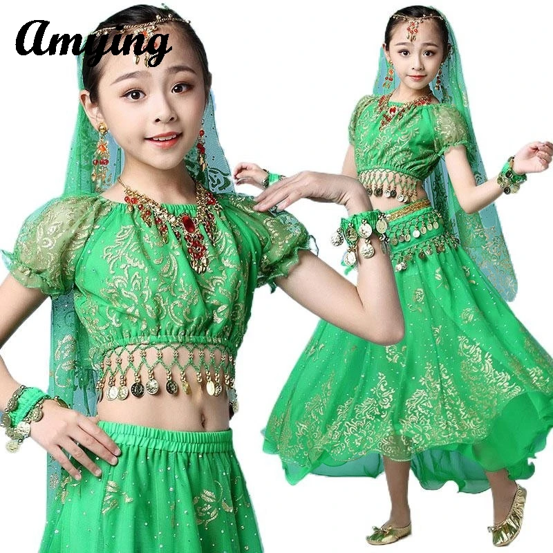 

Children Belly Dance Costumes Set Arabian Indian Dancing Clothing Girls Dance Performance Practice Dress Kids Belly Dance Outfit