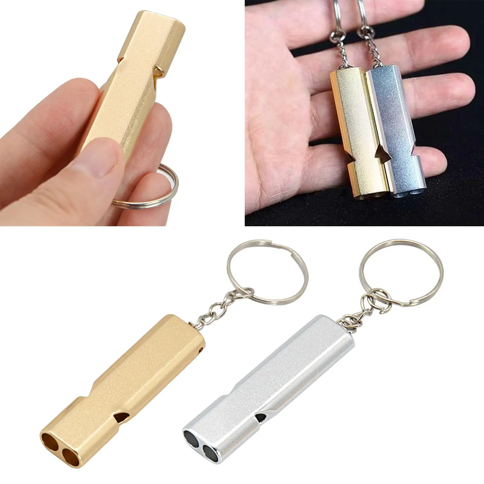 2 Pieces Emergency with Keychain, Aluminum Survival for Camping Hiking Hunting Outdoors Sports, Loud Sound